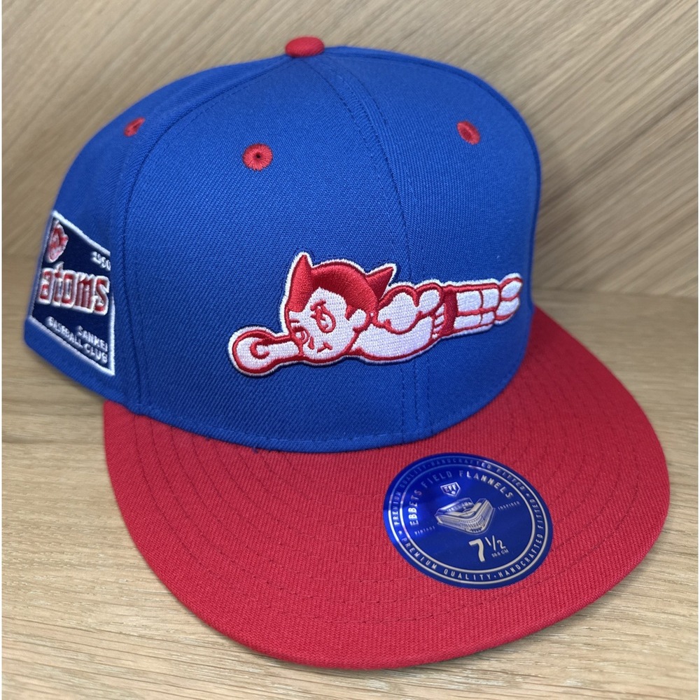 Ebbets Field Flannels Sankei Atoms Fitted Hat Cap Royal Blue Red Size 7 1/2